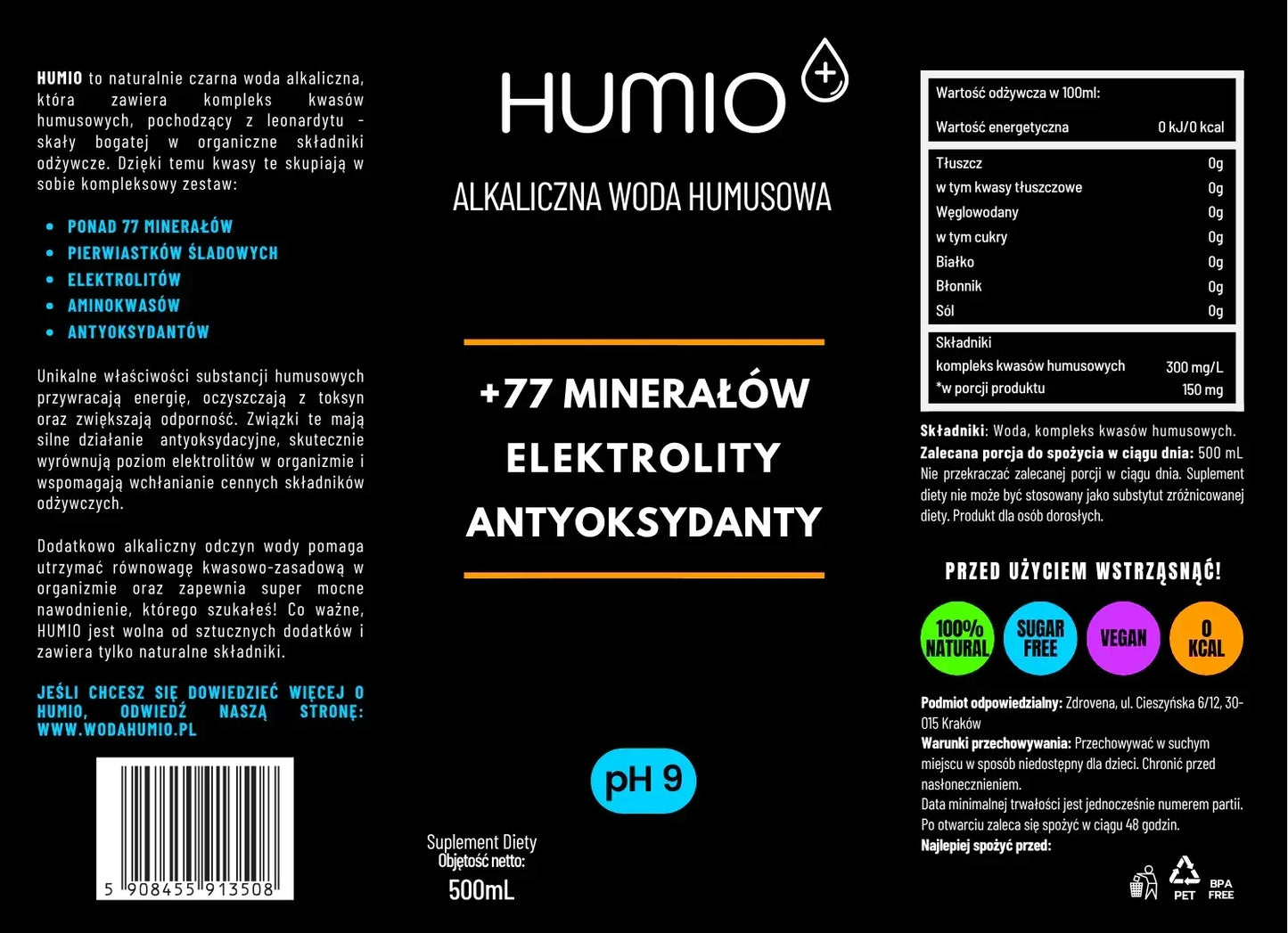 HUMIO - woda alkaliczna, 12 butelek